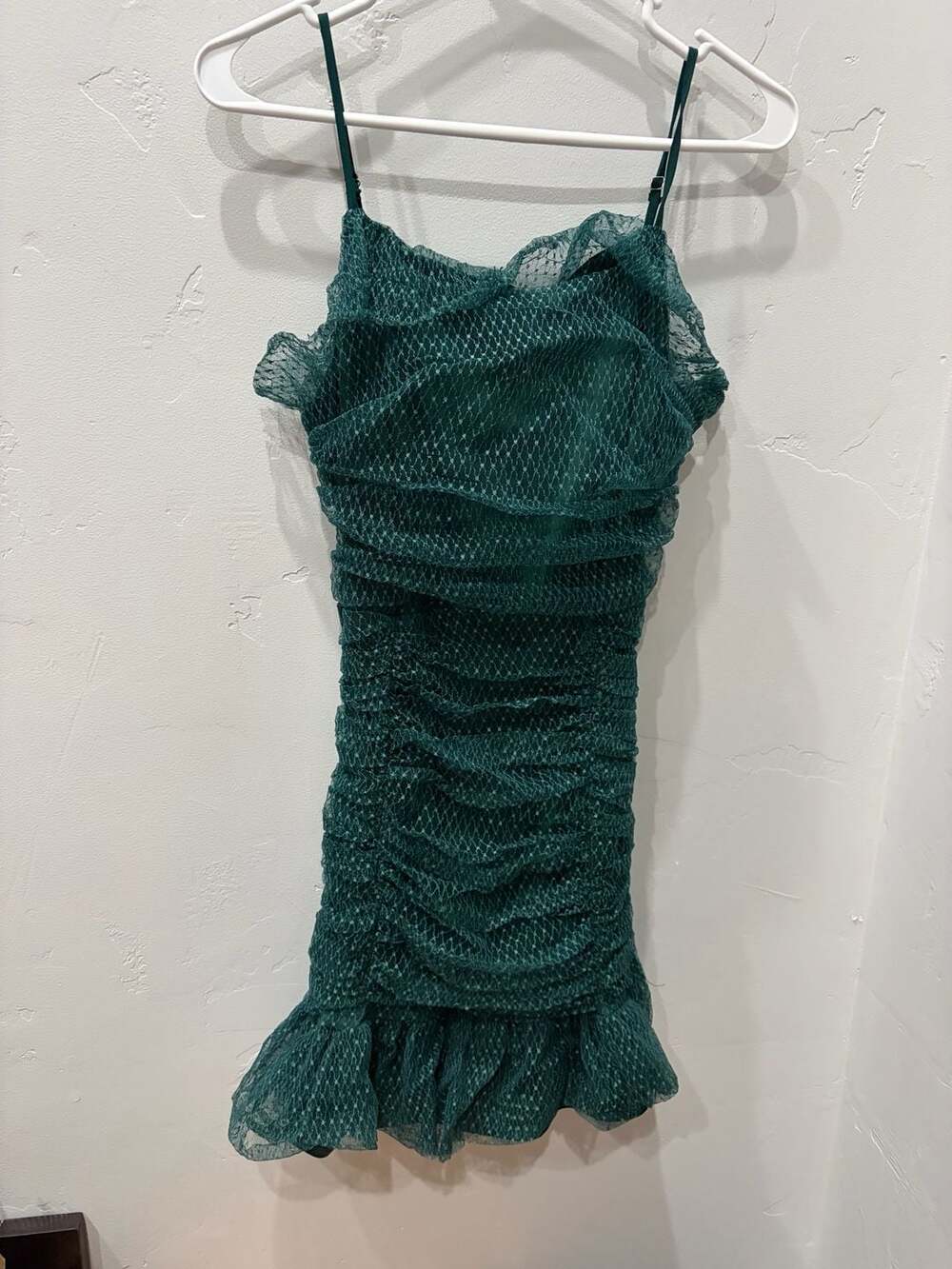 Lulus Green Mesh Ruched Ruffle Mini Dress